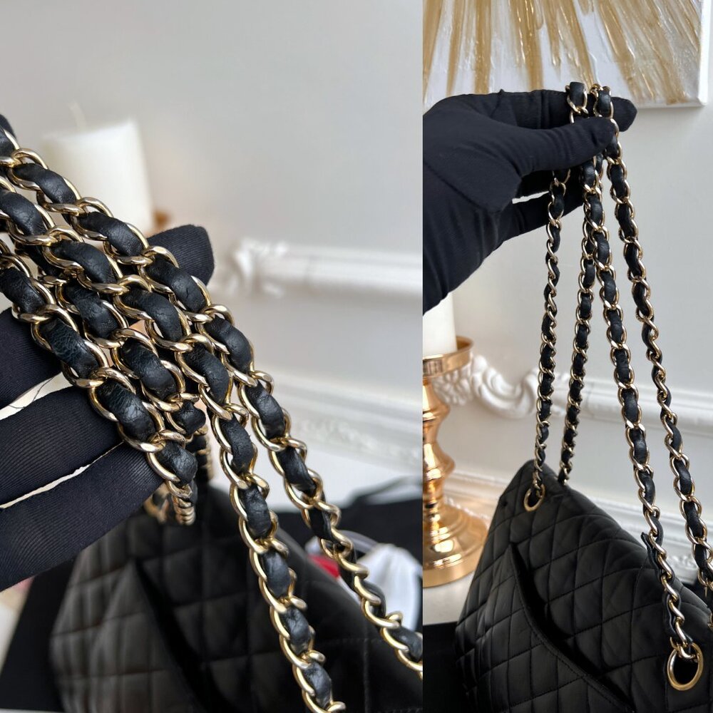 Authentic Chanel Double Flap Classic Medium Lambskin Black Shoulder Bag B0820 - Picture 14 of 16
